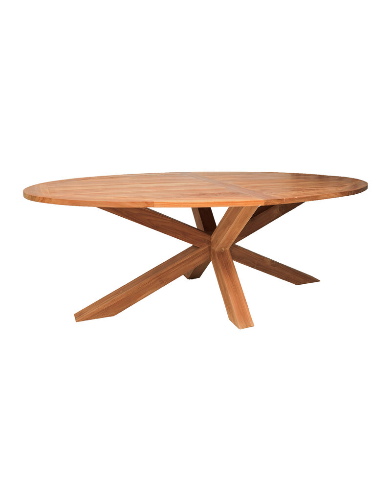 Damn Tuintafel ovaal Teak met houten kruisonderstel 220 cm