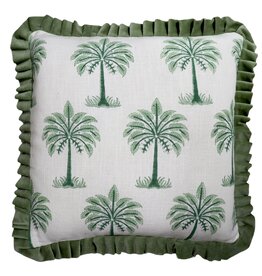 Damn Kussen palm met roezels groen 50x50cm