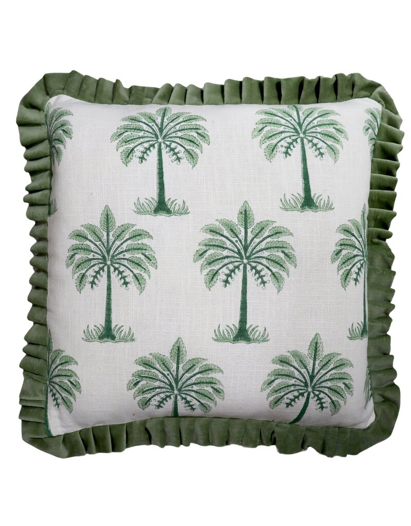 Damn Kussen palm met roezels groen 50x50cm