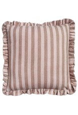Damn Kussen striped met roezels beige 50x50cm