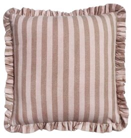 Damn Kussen striped met roezels beige 50x50cm