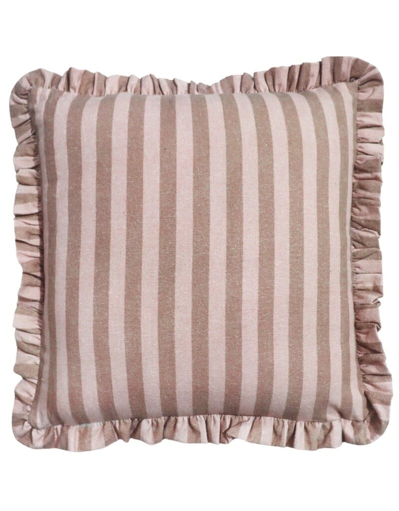 Damn Kussen striped met roezels beige 50x50cm