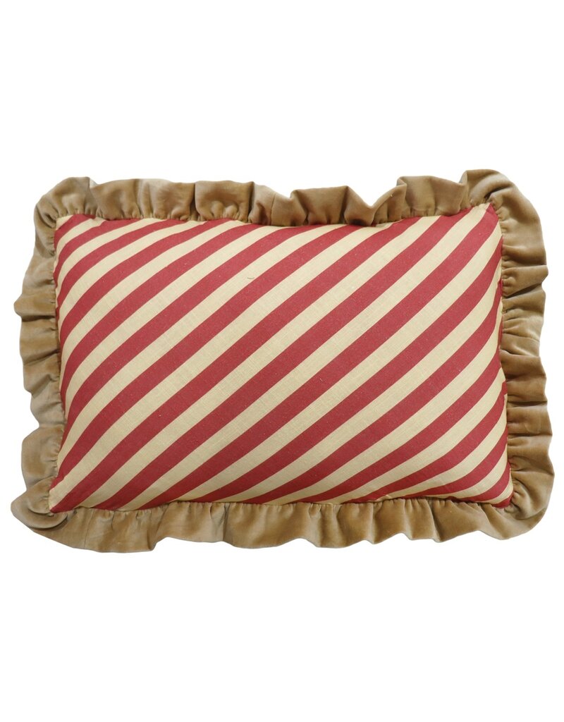 Damn Kussen striped met roezels gold 40x60cm