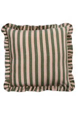 Damn Kussen striped met roezels roze/groen 50x50cm