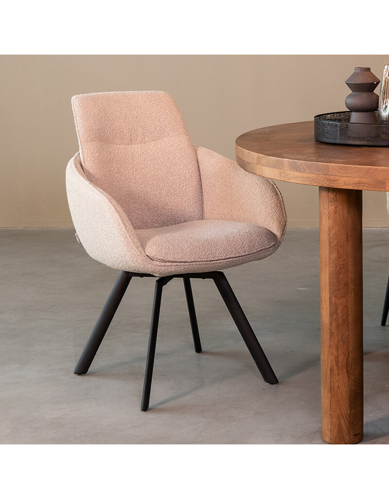 Damn LABEL51 Eetkamerstoel Beauty - Naturel - Boucle - Zwart Metalen Frame