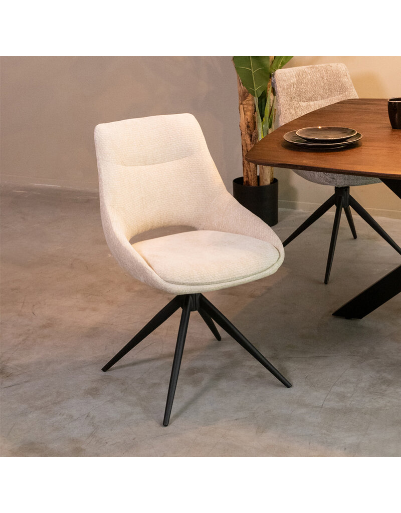 Damn LABEL51 Eetkamerstoel Marlow - Naturel - Chenille - Zwart Metalen Frame
