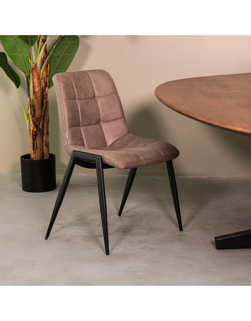 Damn LABEL51 Eetkamerstoel Noor - Taupe - Micro Suede - Zwart Metalen Frame