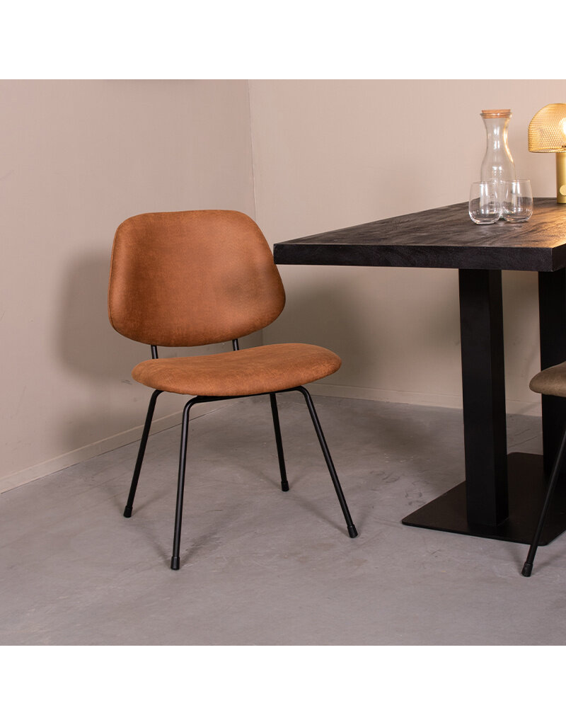 Damn LABEL51 Eetkamerstoel Bello - Cognac - Micro Suede - Zwart Metalen Frame