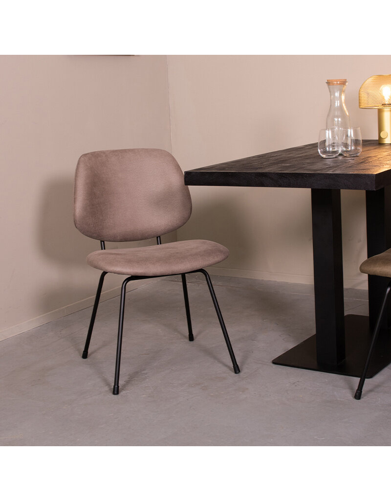 Damn LABEL51 Eetkamerstoel Bello - Taupe - Micro Suede - Zwart Metalen Frame
