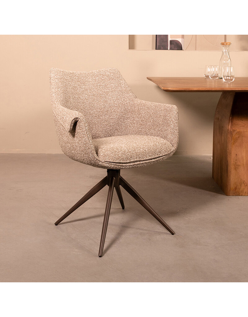Damn LABEL51 Eetkamerstoel Narumi - Mushroom - Royal Boucle - Brons Metalen Frame