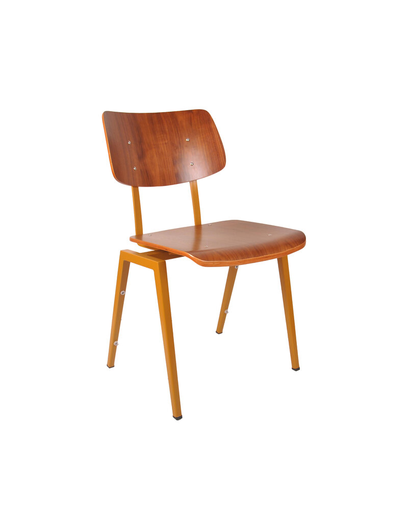 Damn LABEL51 Eetkamerstoel Stapelbaar - Bruin - Hout - Oker Metalen Frame