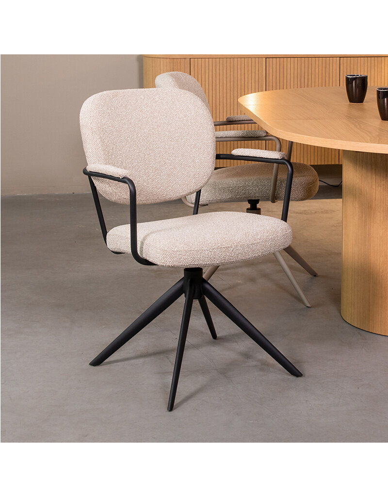 Damn LABEL51 Eetkamerstoel Basel - Naturel - Royal Boucle - Zwart Metalen Frame