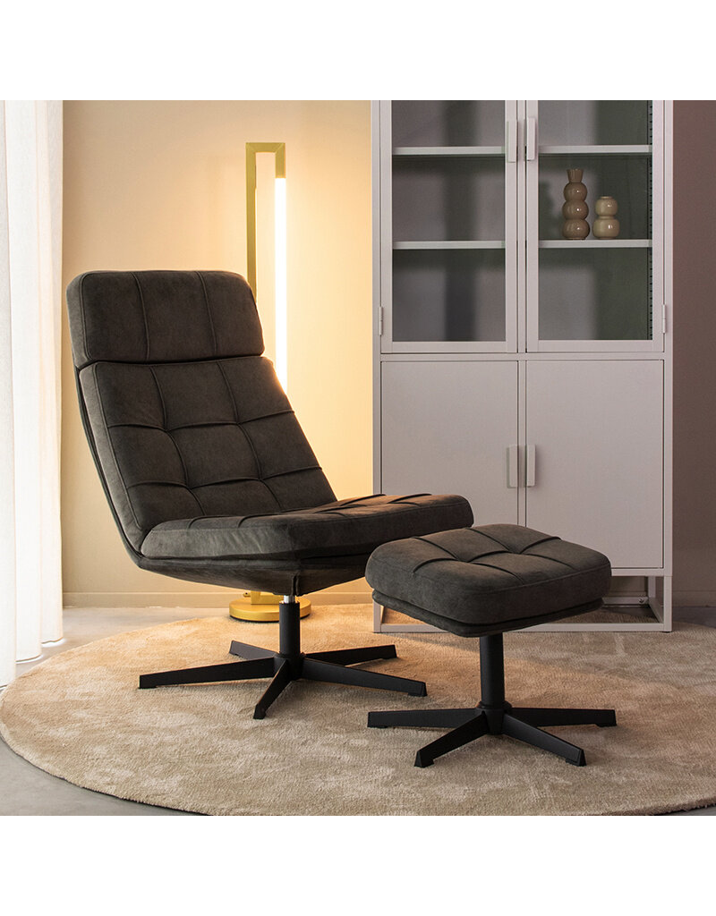 LABEL51 LABEL51 Fauteuil Alvar - Antraciet - Cosmo - Incl. Hocker