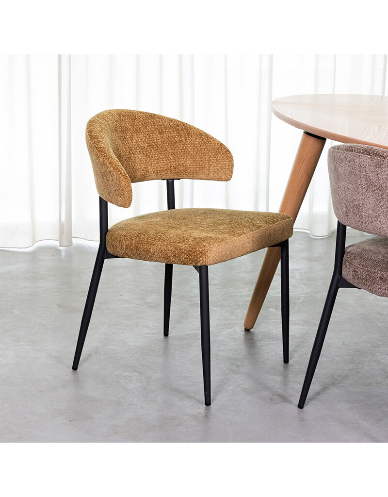 Damn LABEL51 Eetkamerstoel Bliss - Mustard - Chenille - Zwart Metalen Frame