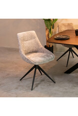 Damn LABEL51 Eetkamerstoel Marlow - Stone - Chenille - Zwart Metalen Frame