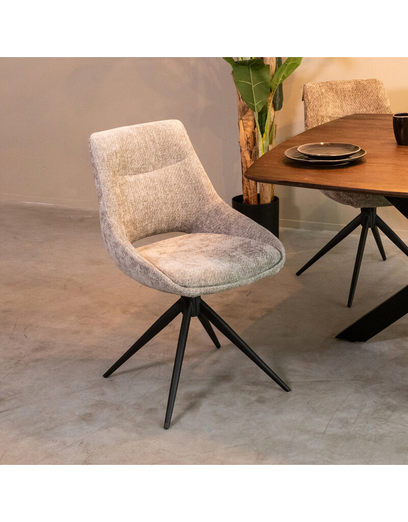 Damn LABEL51 Eetkamerstoel Marlow - Stone - Chenille - Zwart Metalen Frame