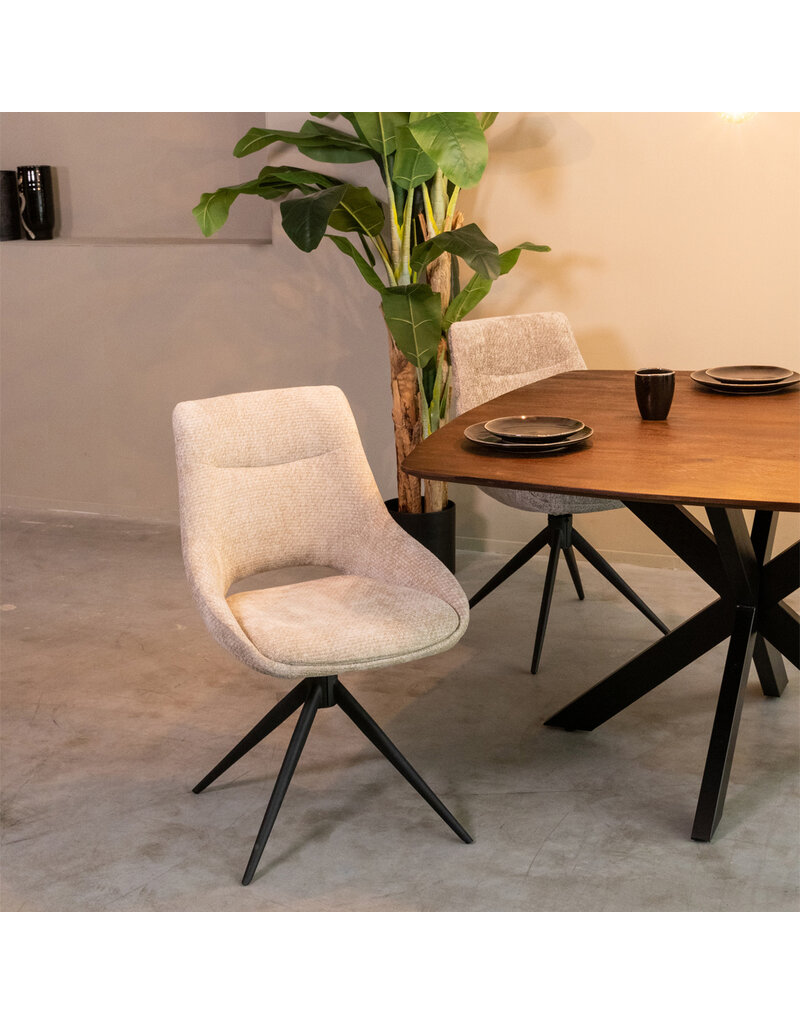 Damn LABEL51 Eetkamerstoel Marlow - Clay - Chenille - Zwart Metalen Frame