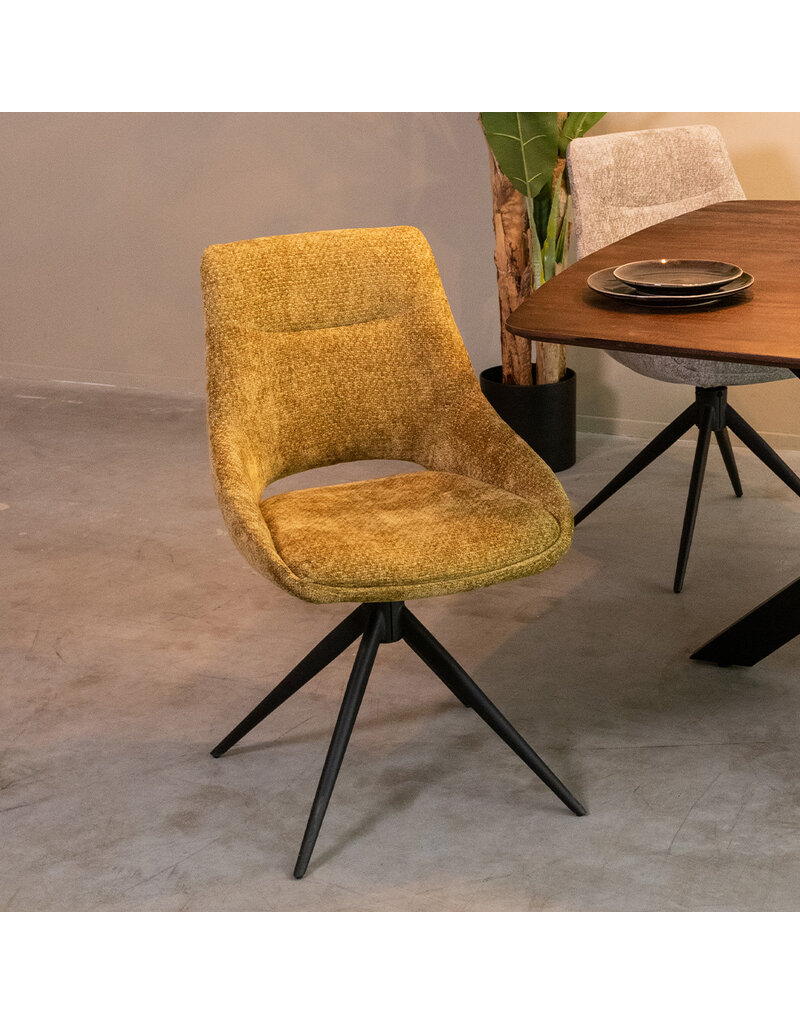 Damn LABEL51 Eetkamerstoel Marlow - Mustard - Chenille - Zwart Metalen Frame