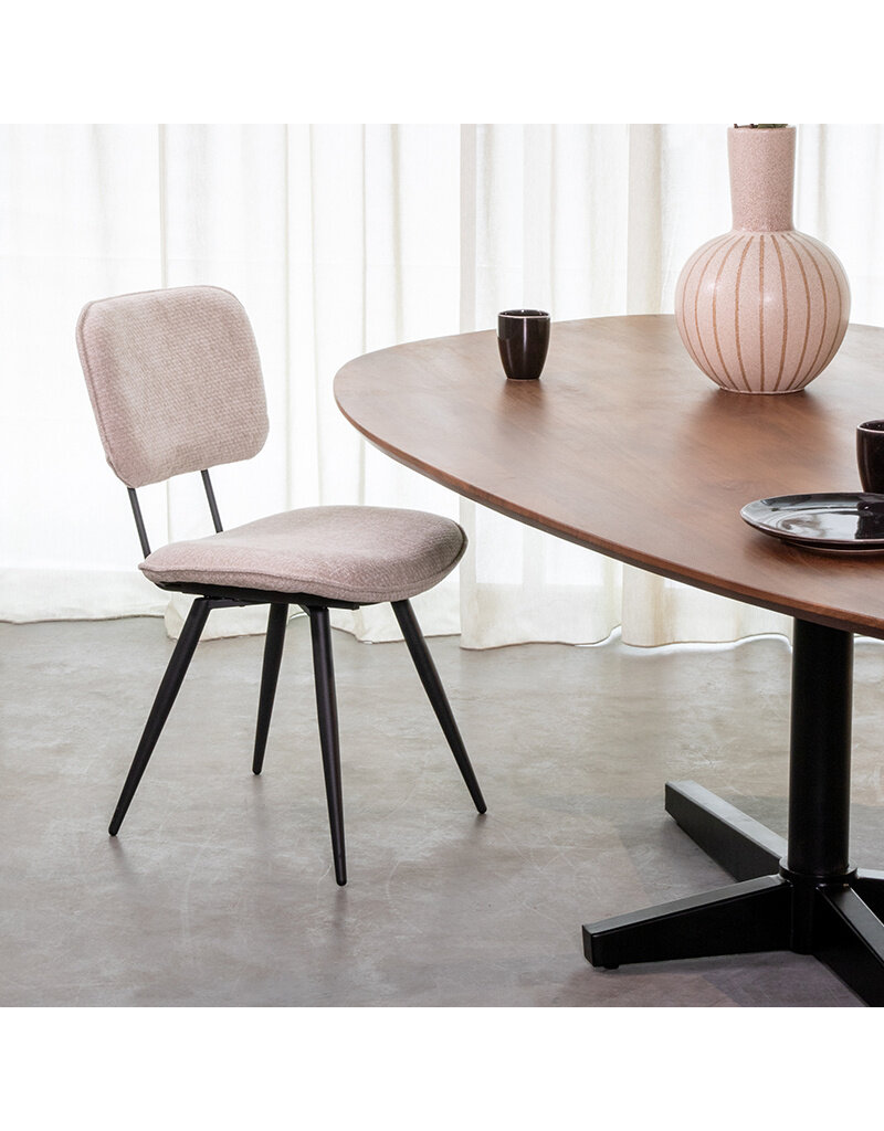 Damn LABEL51 Eetkamerstoel Liva - Naturel - Chenille - Zwart Metalen Frame