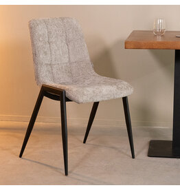 Damn LABEL51 Eetkamerstoel Noor - Stone - Chenille - Zwart Metalen Frame