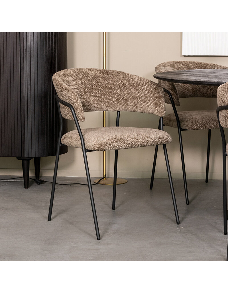 Damn LABEL51 Eetkamerstoel Luuk - Hunter - Chenille - Zwart Metalen Frame