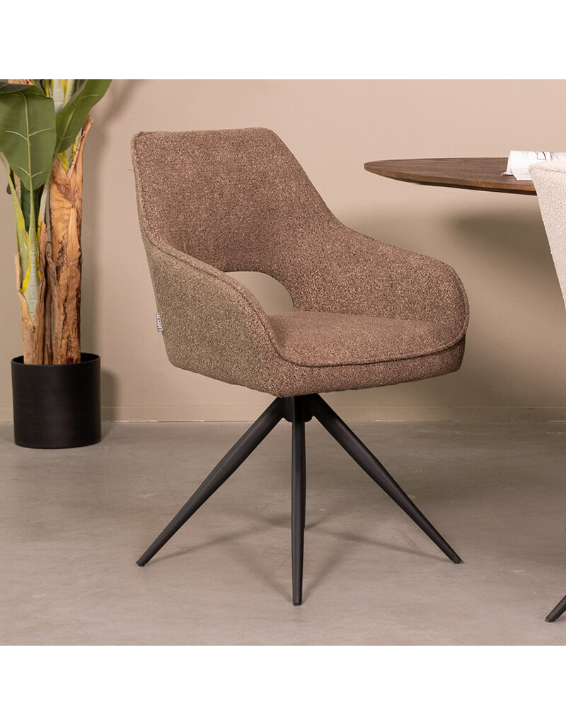 Damn LABEL51 Eetkamerstoel Finley - Bruin - Boucle - Zwart Metalen Frame
