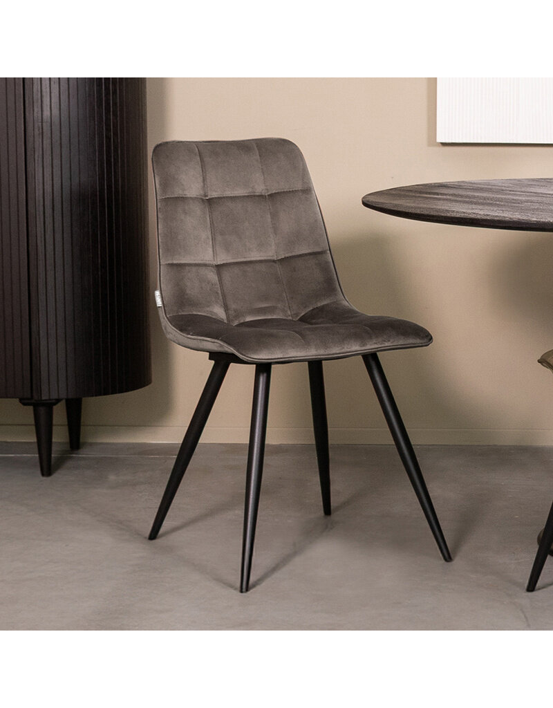Damn LABEL51 Eetkamerstoel Bistro - Taupe - Velvet - Zwart Metalen Frame