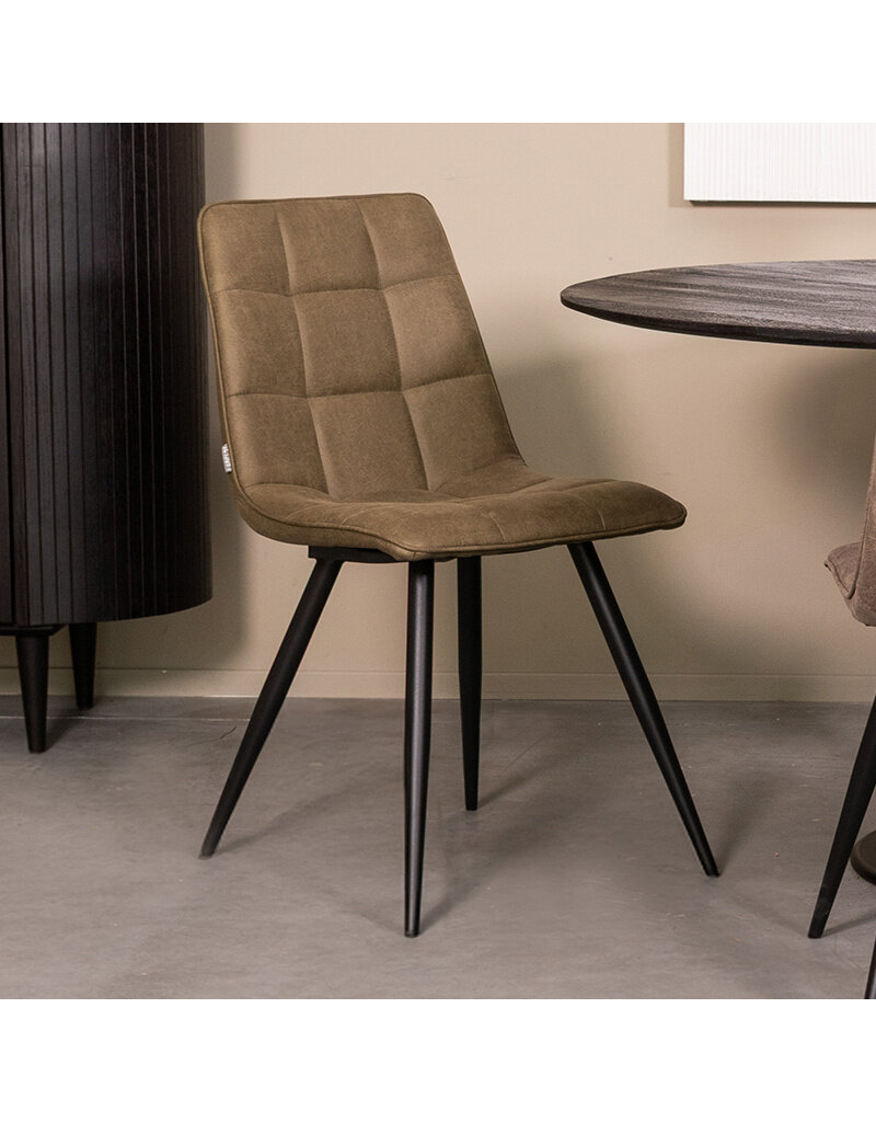 Damn LABEL51 Eetkamerstoel Bistro - Moss - Kunstleder - Zwart Metalen Frame