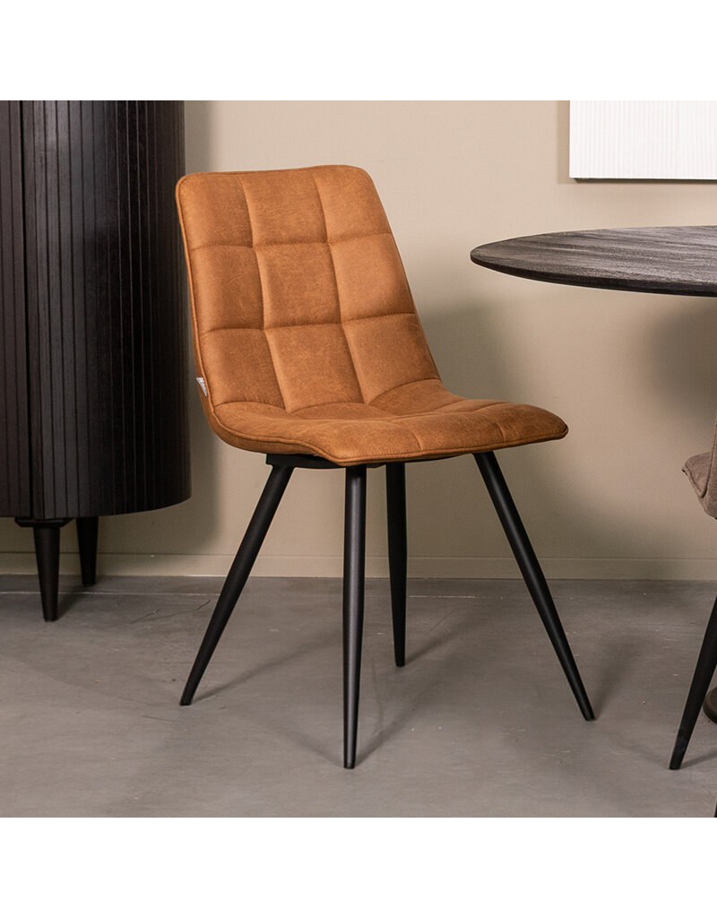 Damn LABEL51 Eetkamerstoel Bistro - Cognac - Kunstleder - Zwart Metalen Frame