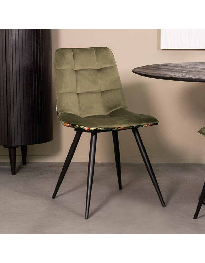 Damn LABEL51 Eetkamerstoel Bistro - Hunter - Velvet - Zwart Metalen Frame