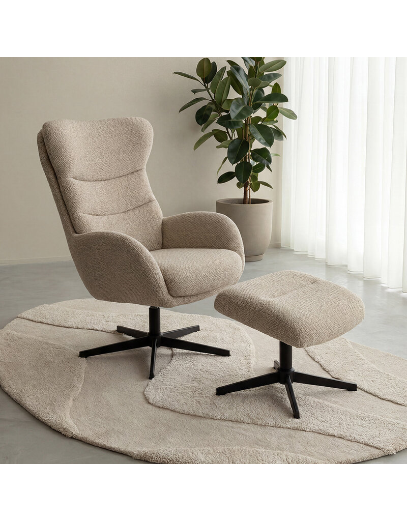 Damn LABEL51 Fauteuil Malmo - Naturel - Boucle - Incl. Hocker