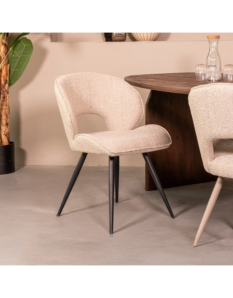 Damn LABEL51 Eetkamerstoel Sakura - Naturel - Boucle - Zwart Metalen Frame