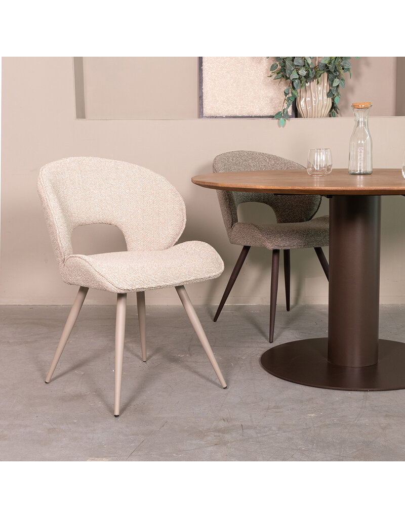 Damn LABEL51 Eetkamerstoel Sakura - Naturel - Boucle - Taupe Metalen Frame