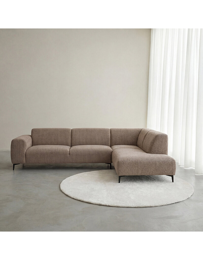 Damn LABEL51 Hoekbank Merido - Taupe Raven | Zwart Metaal - Velvet - Hoekbank Rechts