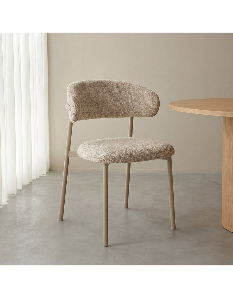 Damn LABEL51 Eetkamerstoel Kaito - Beige - Geweven - Beige Metalen Frame
