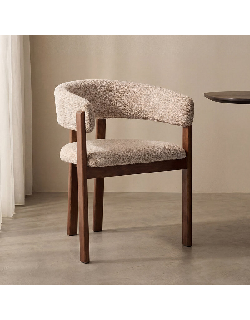Damn LABEL51 Eetkamerstoel Osaka - Beige - Geweven - Walnoot Houten Frame