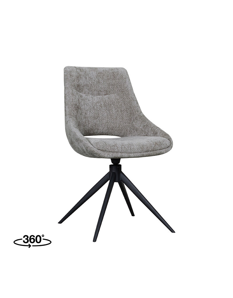 Damn LABEL51 Eetkamerstoel Marlow - Stone - Chenille - Zwart Metalen Frame