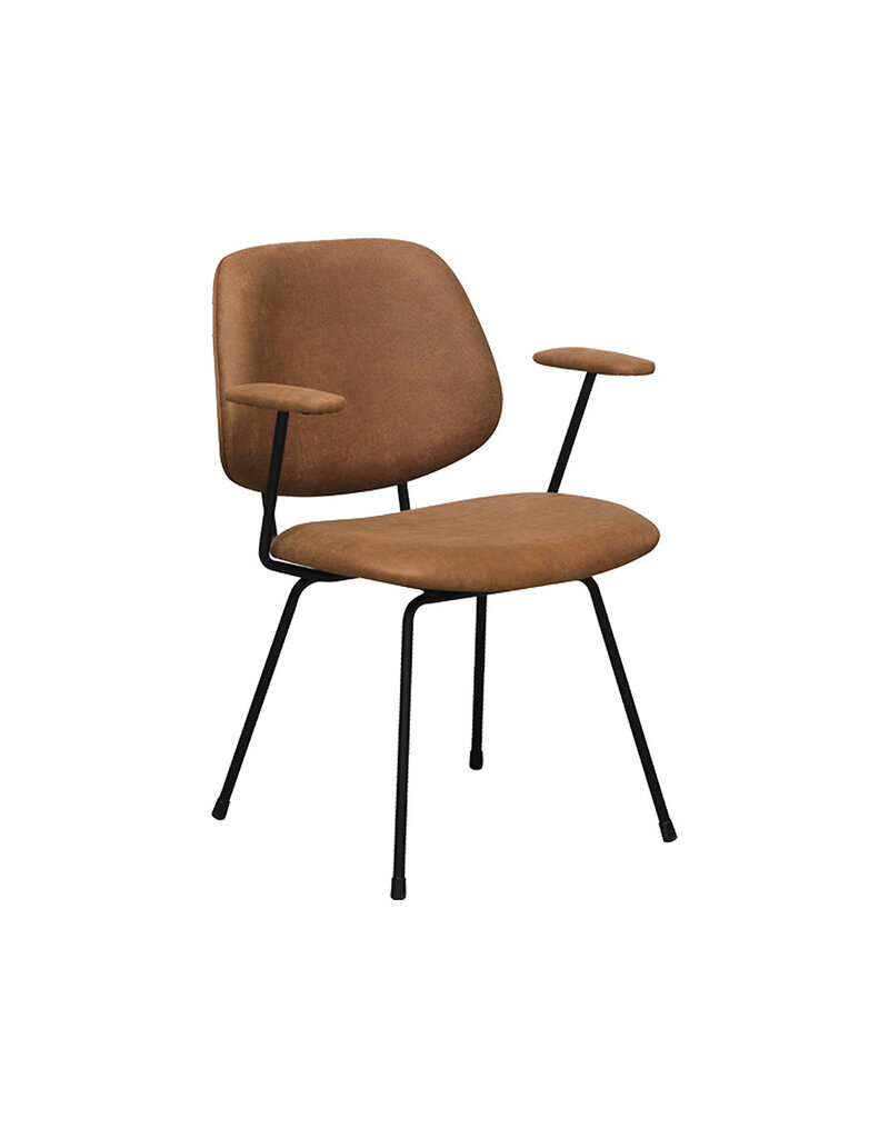 Damn LABEL51 Eetkamerstoel Rivano - Cognac - Micro Suede - Zwart Metalen Frame