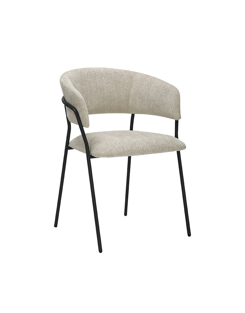Damn LABEL51 Eetkamerstoel Luuk - Naturel - Chenille - Zwart Metalen Frame