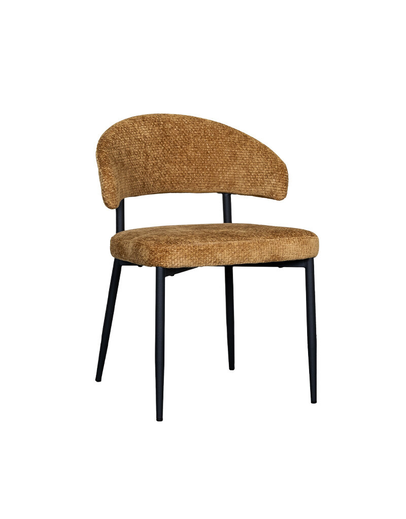 Damn LABEL51 Eetkamerstoel Bliss - Mustard - Chenille - Zwart Metalen Frame
