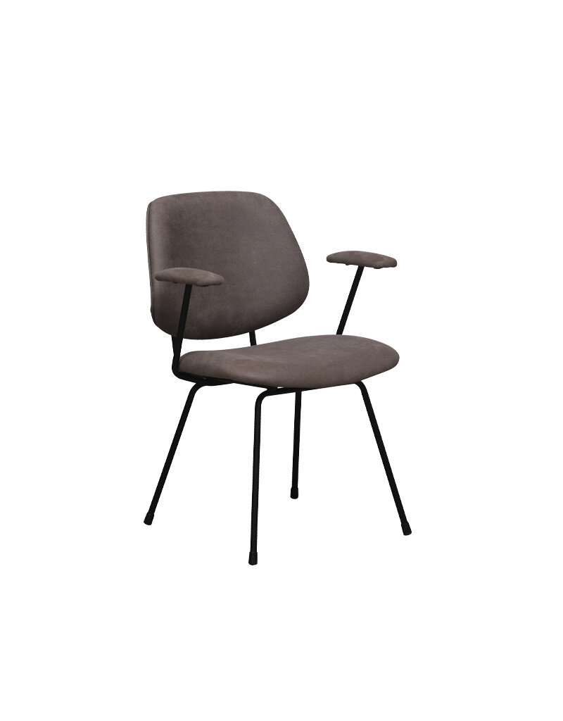 Damn LABEL51 Eetkamerstoel Rivano - Taupe - Micro Suede - Zwart Metalen Frame