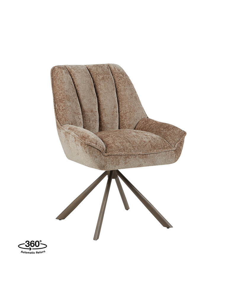 Damn LABEL51 Eetkamerstoel Reims - Taupe - Chenille - Brons Metalen Frame