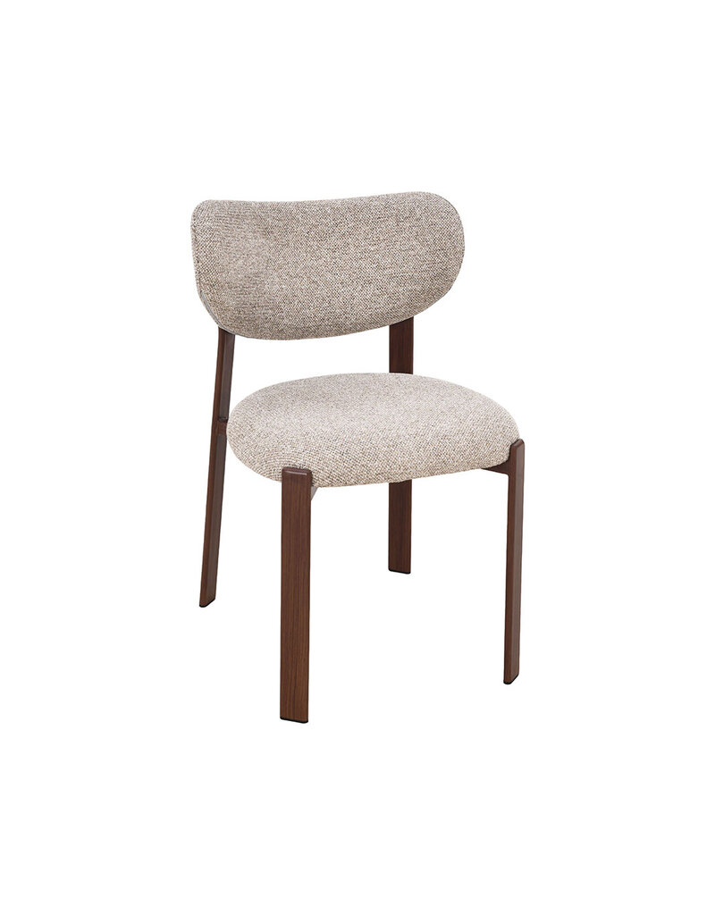 Damn LABEL51 Eetkamerstoel Mika - Beige - Geweven - Walnoot Houtlook Metaal