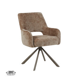 Damn LABEL51 Eetkamerstoel Bergerac - Taupe - Chenille - Brons Metalen Frame
