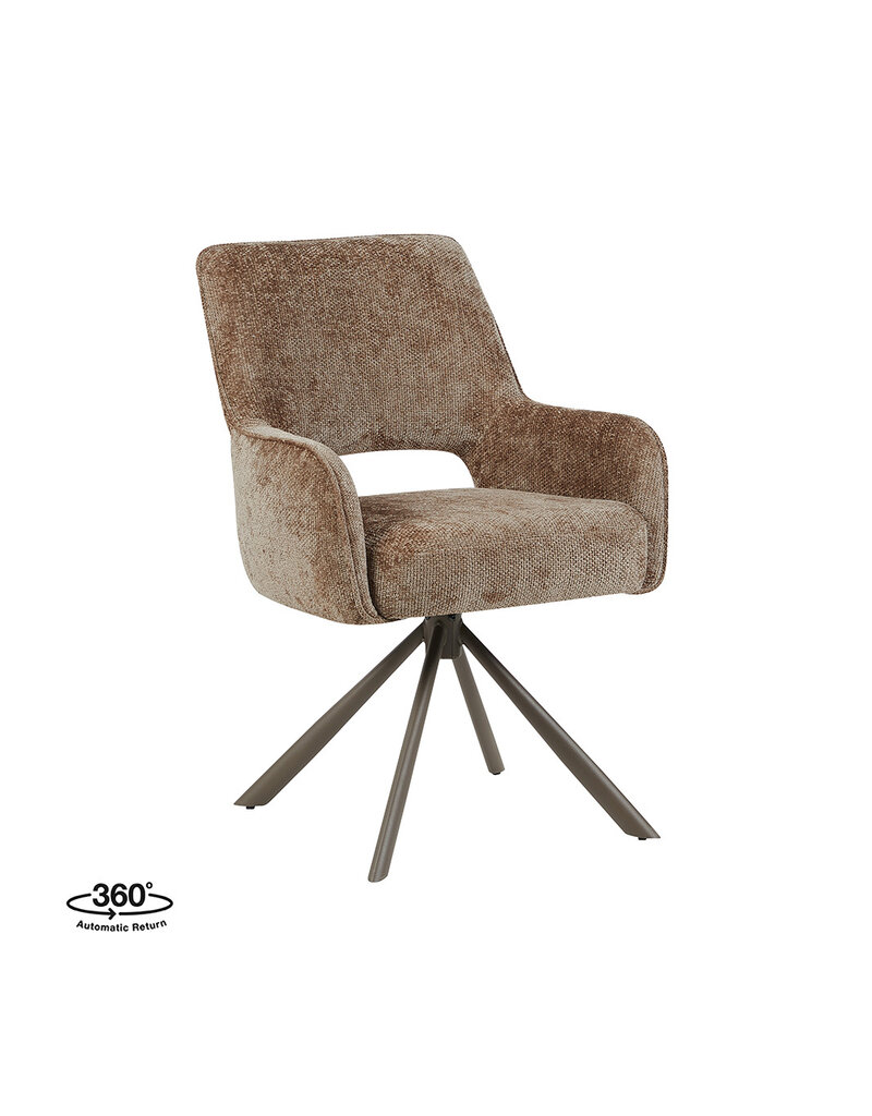 Damn LABEL51 Eetkamerstoel Bergerac - Taupe - Chenille - Brons Metalen Frame
