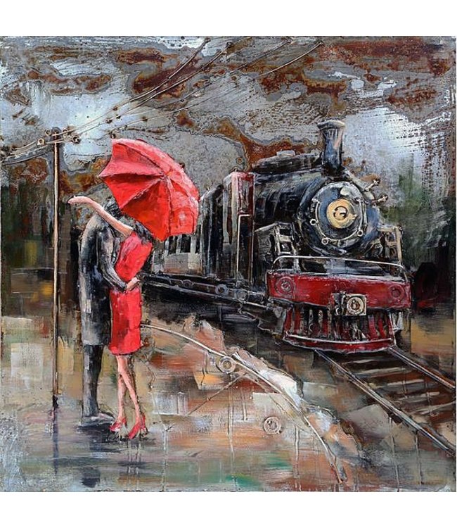 3D Art Goodbye at the train station - Metalen 3D schilderij