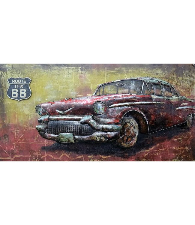 3D Art Chevrolet oldtimer Route 66 - Metalen 3D schilderij