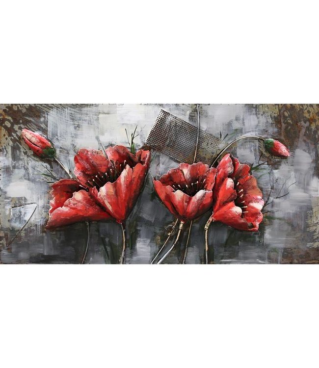 3D Art Red Flowers - Metalen 3D schilderij