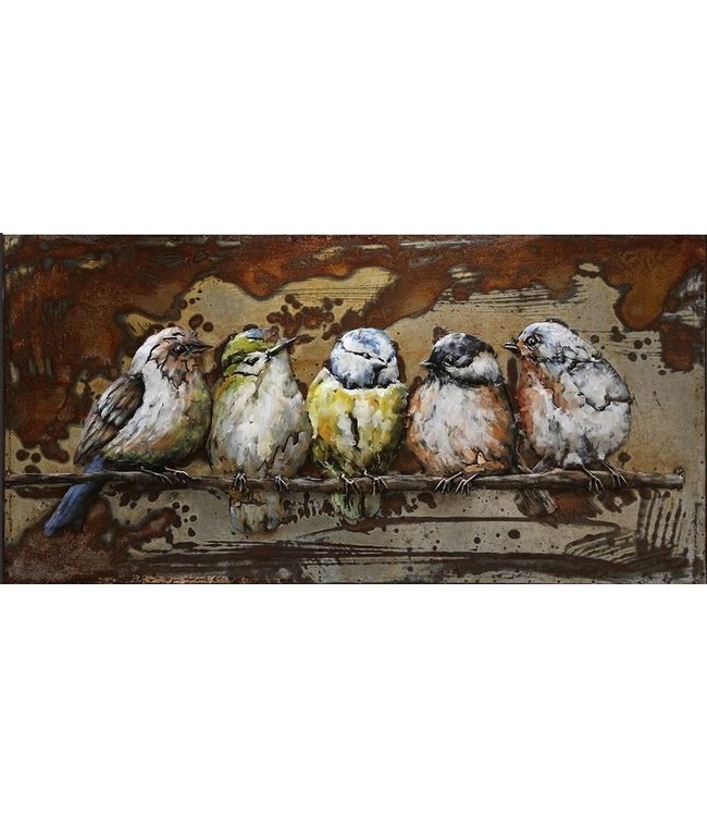 3D Art Vijf Vogels - Metalen 3D schilderij