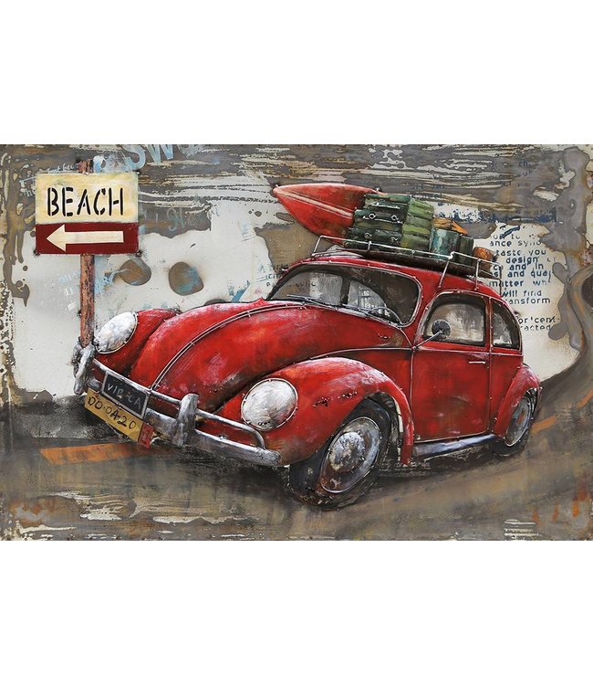 3D Art VW Beetle to the Beach - Metalen 3D schilderij